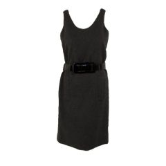 Geoffrey Beene Sexy Grey Wool Shift Dress w. Black Wide Belt, c. 1960's 11