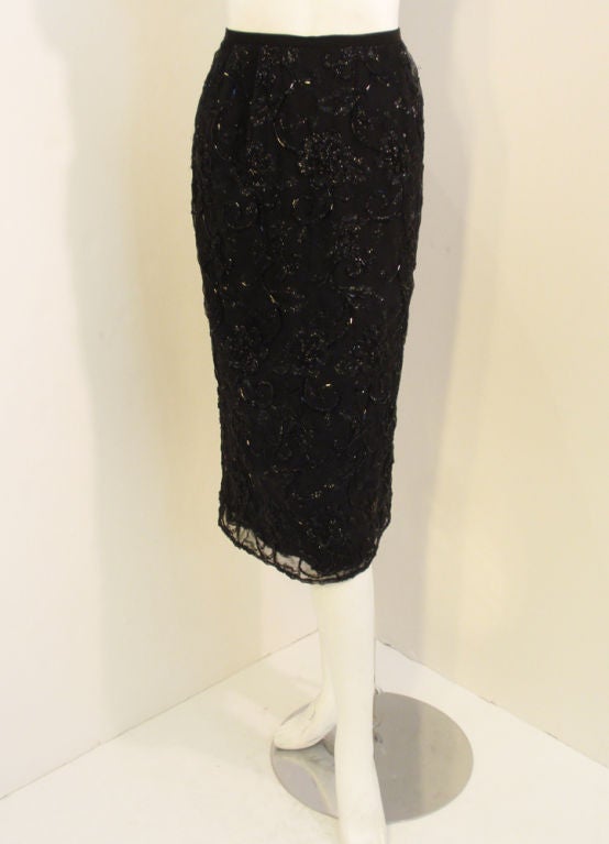 Women's Giorgio Sant' Angelo Black Beaded & Embroidered Skirt, c. 1980's For Sale