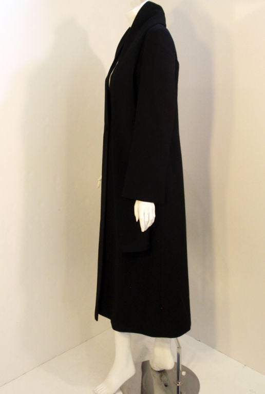 Pauline Trigere Black Wool Overcoat w/ Attached Scarf, c. 1980's In Excellent Condition In Los Angeles, CA