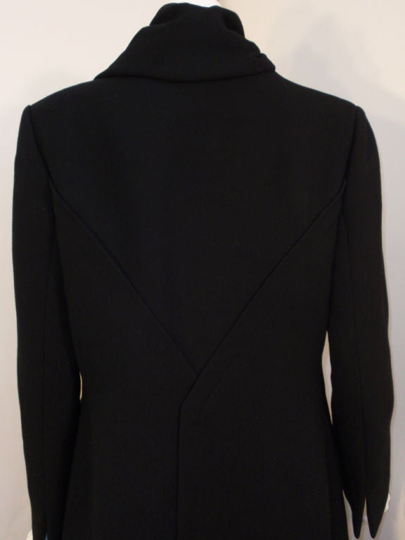 Pauline Trigere Black Wool Overcoat w/ Attached Scarf, c. 1980's 3