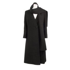 Pauline Trigere Black Wool Overcoat w/ Attached Scarf, c. 1980's 5