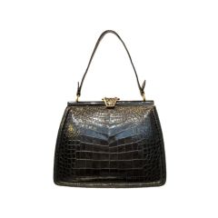 Lucille de Paris Sac à main vintage en alligator noir avec une sangle