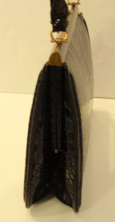 Women's Lucille de Paris Black Vintage Alligator Handbag w/ One Strap
