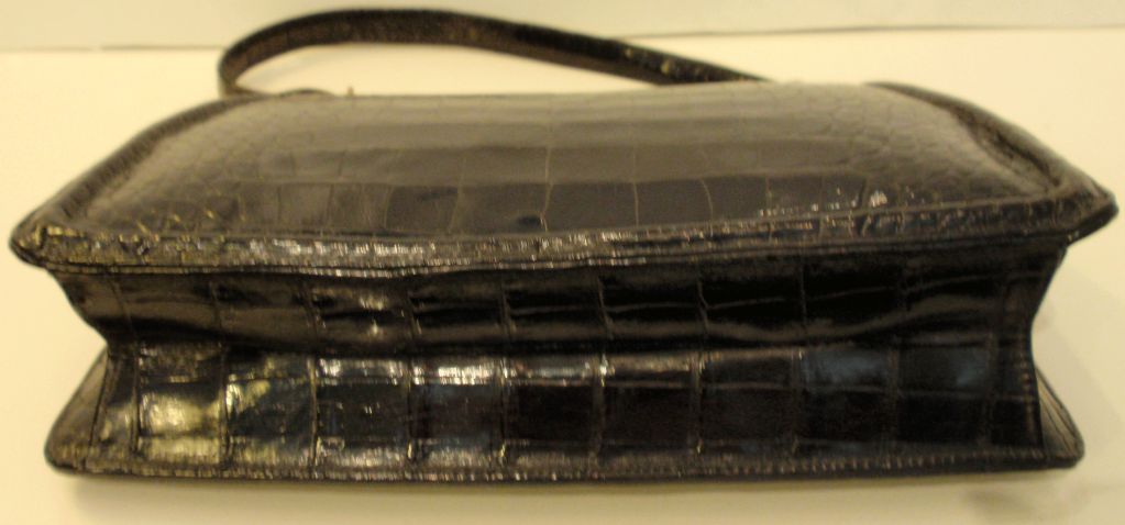 Lucille de Paris Black Vintage Alligator Handbag w/ One Strap 3