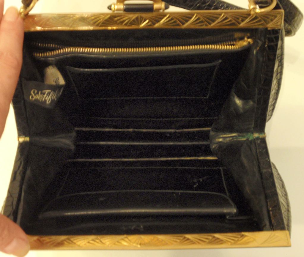 Lucille de Paris Black Vintage Alligator Handbag w/ One Strap 4