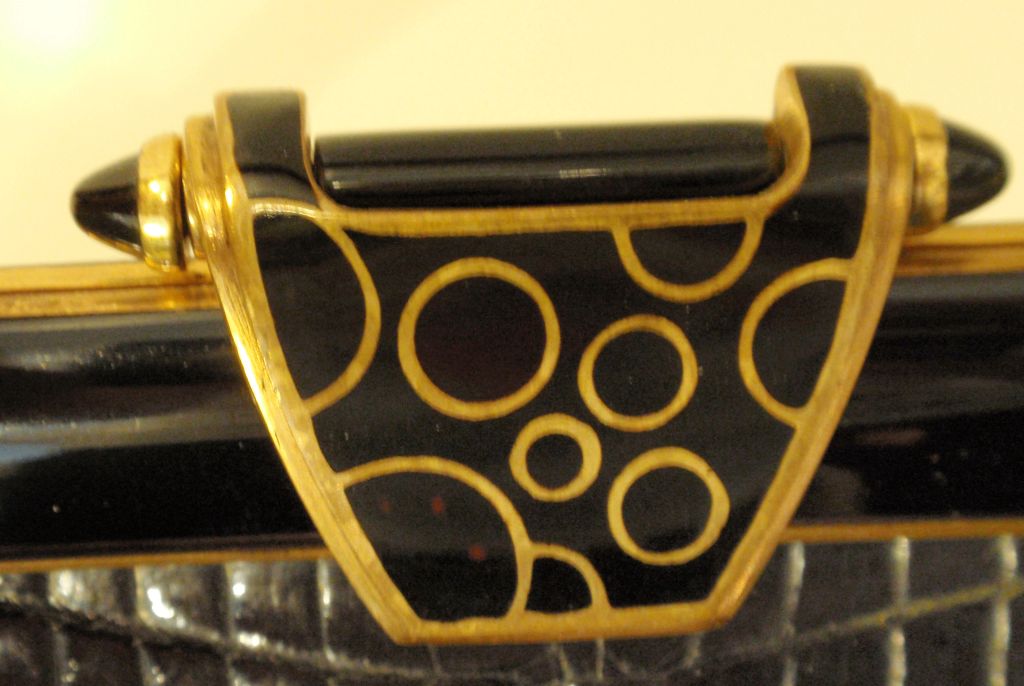 Lucille de Paris Black Vintage Alligator Handbag w/ One Strap 5