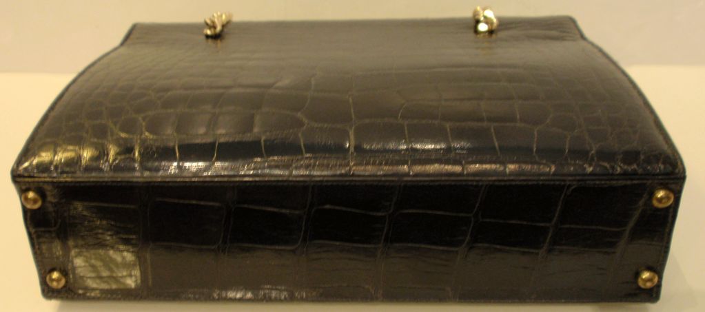 Lucille de Paris Black Vintage Alligator Handbag, circa 1950's 1