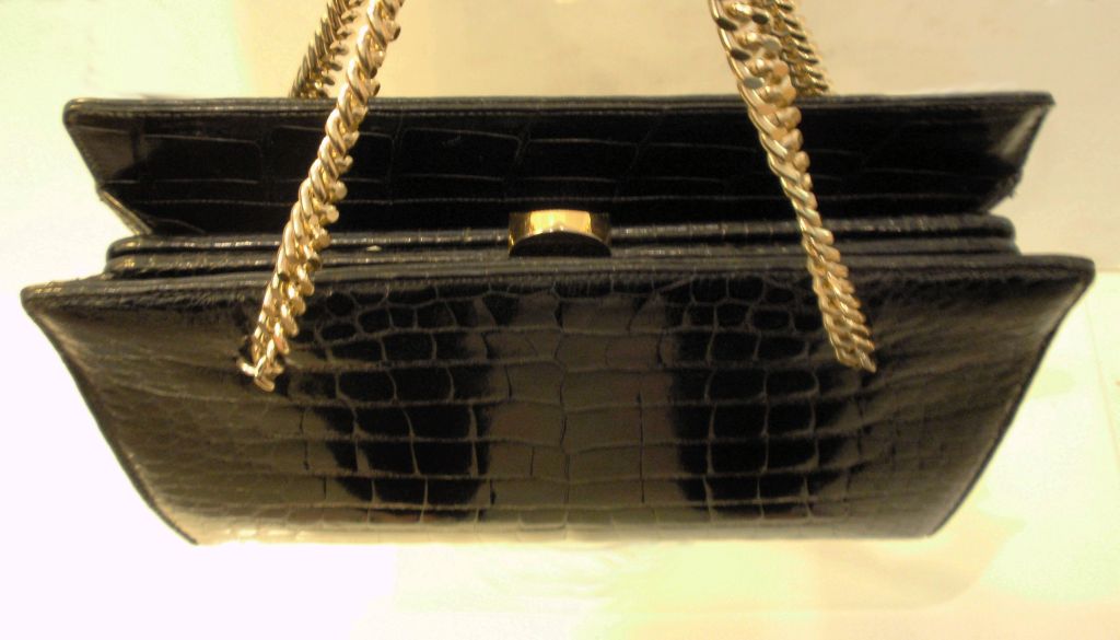 Lucille de Paris Black Vintage Alligator Handbag, circa 1950's 3