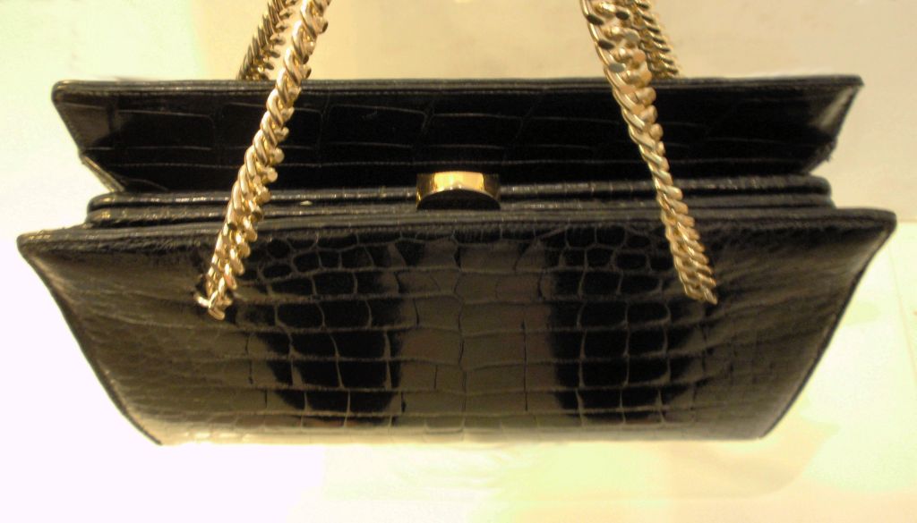 Lucille de Paris Black Vintage Alligator Handbag, circa 1950's 3