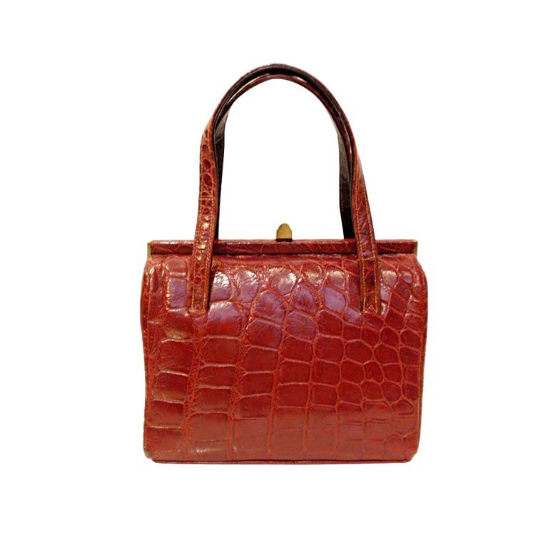 Red Alligator Handbag w/ 2 Handles, circa 1960's
