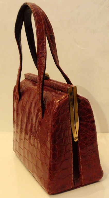 Women's Red Alligator Handbag w/ 2 Handles, circa 1960's
