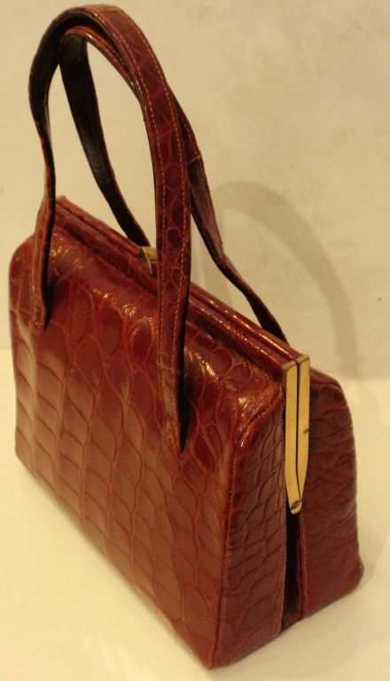 Red Alligator Handbag w/ 2 Handles, circa 1960's 1