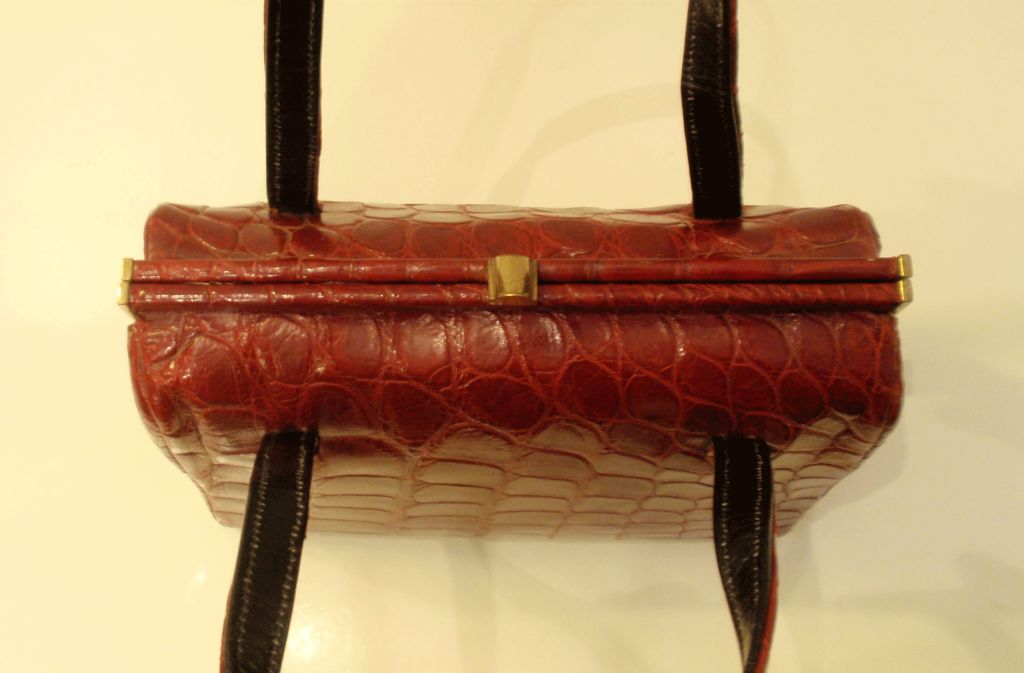 Red Alligator Handbag w/ 2 Handles, circa 1960's 3