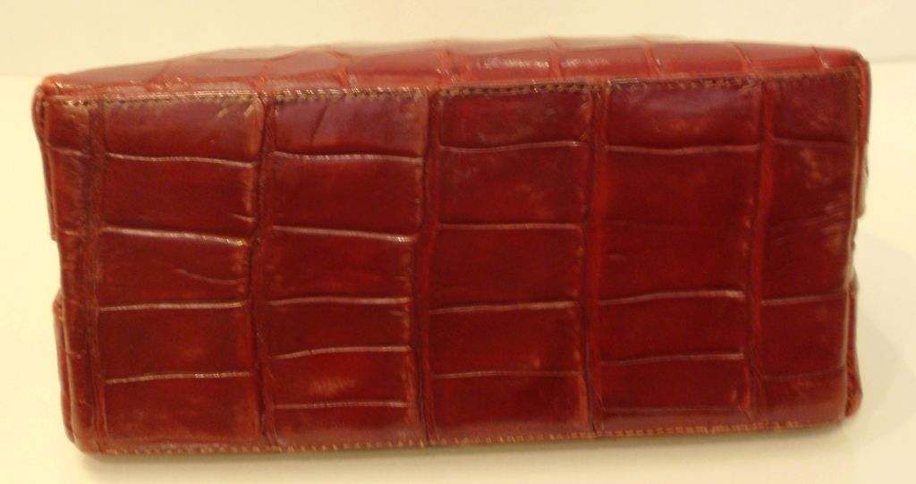 Red Alligator Handbag w/ 2 Handles, circa 1960's 4