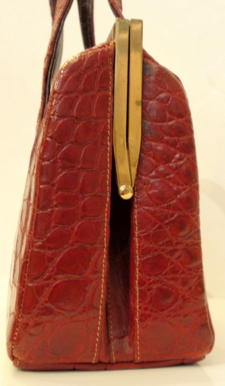 Red Alligator Handbag w/ 2 Handles, circa 1960's 6