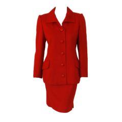 Vintage Valentino Red Cord 2-Piece Suit, Jacket and Pencil Skirt