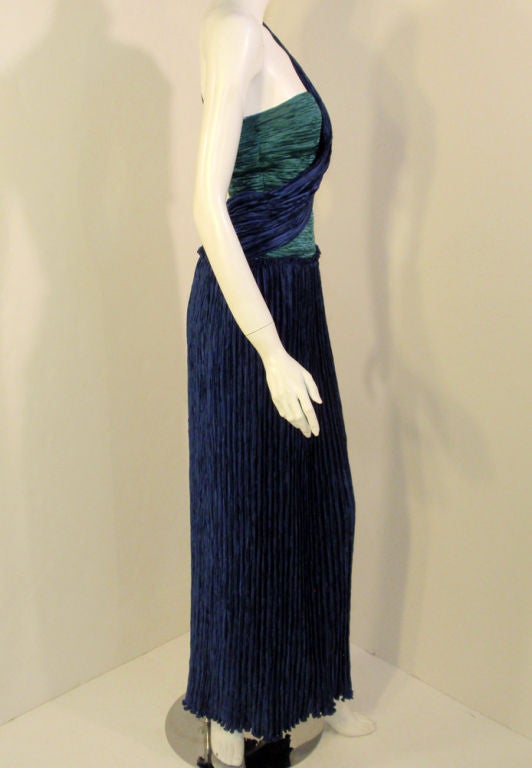 Black Mary McFadden Blue & Teal One Shoulder Gown, c. 1980's For Sale