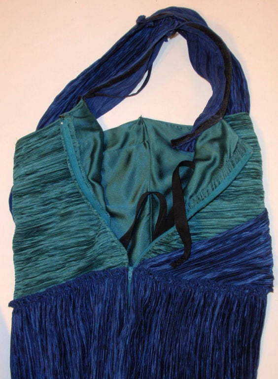 Mary McFadden Blue & Teal One Shoulder Gown, c. 1980's For Sale 2