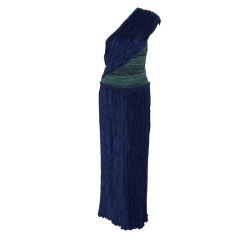 Mary McFadden Blue & Teal One Shoulder Gown, c. 1980's 9