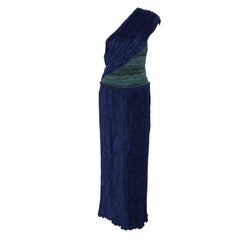 Mary McFadden Blue & Teal One Shoulder Gown, c. 1980's