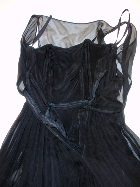 Ceil Chapman Black Chiffon Cocktail dress w/ Tulle Ruffles, '50s 4