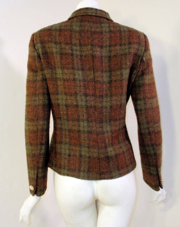 Pierre Cardin Brown Plaid Wool Jacket w/ Gold Buttons, c. 1980s 1