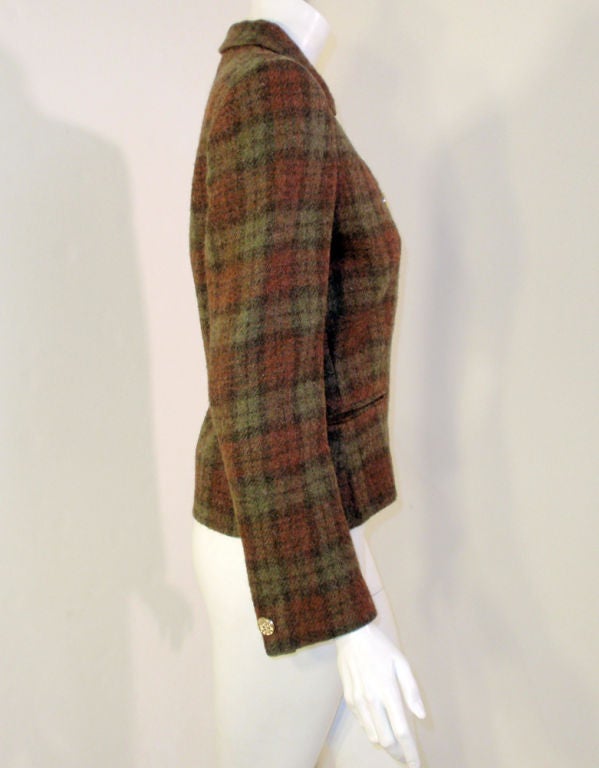 Pierre Cardin Brown Plaid Wool Jacket w/ Gold Buttons, c. 1980s 2