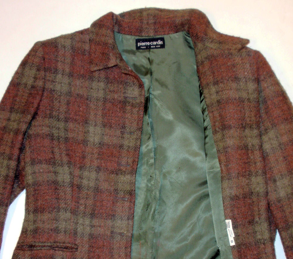 Pierre Cardin Brown Plaid Wool Jacket w/ Gold Buttons, c. 1980s 4