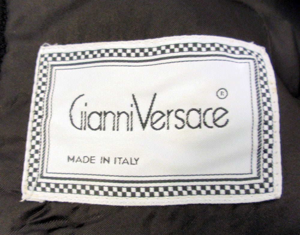 Gianni Versace Black jacket w/ Gray Stripe Detail Collar, 1990's In Good Condition For Sale In Los Angeles, CA