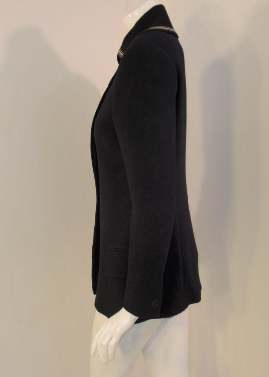 Women's Gianni Versace Black jacket w/ Gray Stripe Detail Collar, 1990's For Sale