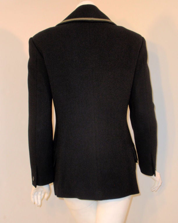 Gianni Versace Black jacket w/ Gray Stripe Detail Collar, 1990's For Sale 1