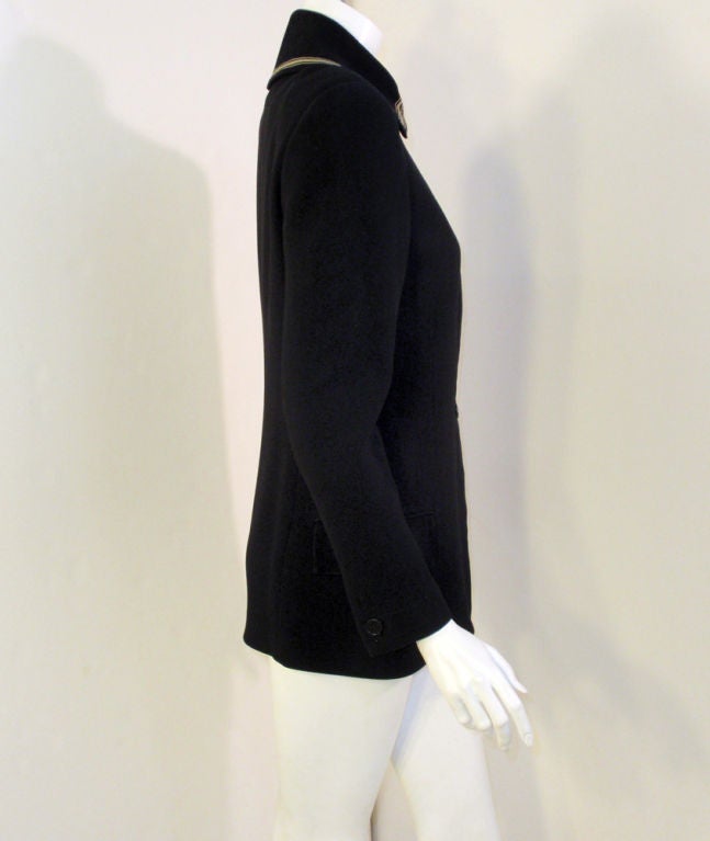 Gianni Versace Black jacket w/ Gray Stripe Detail Collar, 1990's For Sale 2