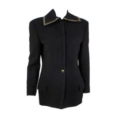 Gianni Versace Black jacket w/ Gray Stripe Detail Collar, 1990's 11