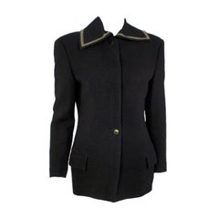 Vintage Gianni Versace Black jacket w/ Gray Stripe Detail Collar, 1990's