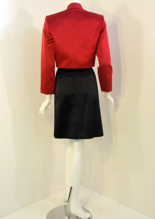 Andre' Laug 2 pc Red & Black Satin Skirt Suit Set, 1980's For Sale 1