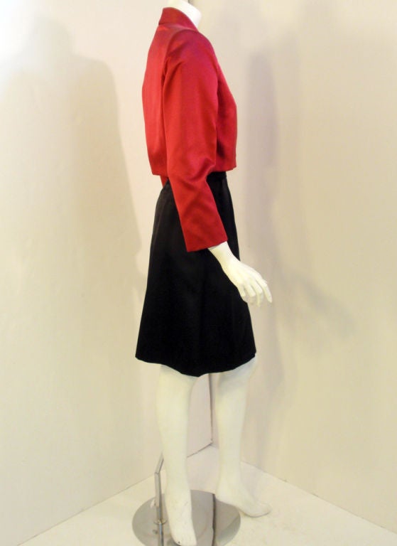 Andre' Laug 2 pc Red & Black Satin Skirt Suit Set, 1980's For Sale 2