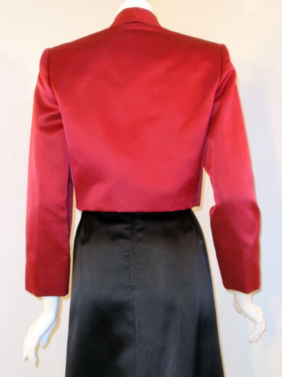 Andre' Laug 2 pc Red & Black Satin Skirt Suit Set, 1980's For Sale 4
