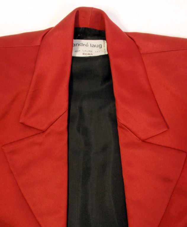 Andre' Laug 2 pc Red & Black Satin Skirt Suit Set, 1980's For Sale 5