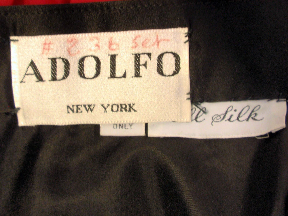 Adolfo 2 pc. Red Satin Skirt and Black Velvet Jacket,  c.1980's In Excellent Condition For Sale In Los Angeles, CA