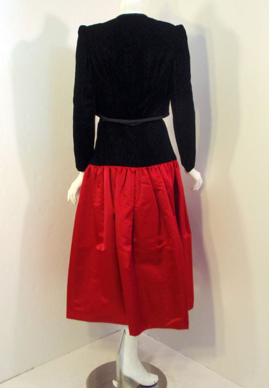 Adolfo 2 pc. Red Satin Skirt and Black Velvet Jacket, c.1980's For Sale ...