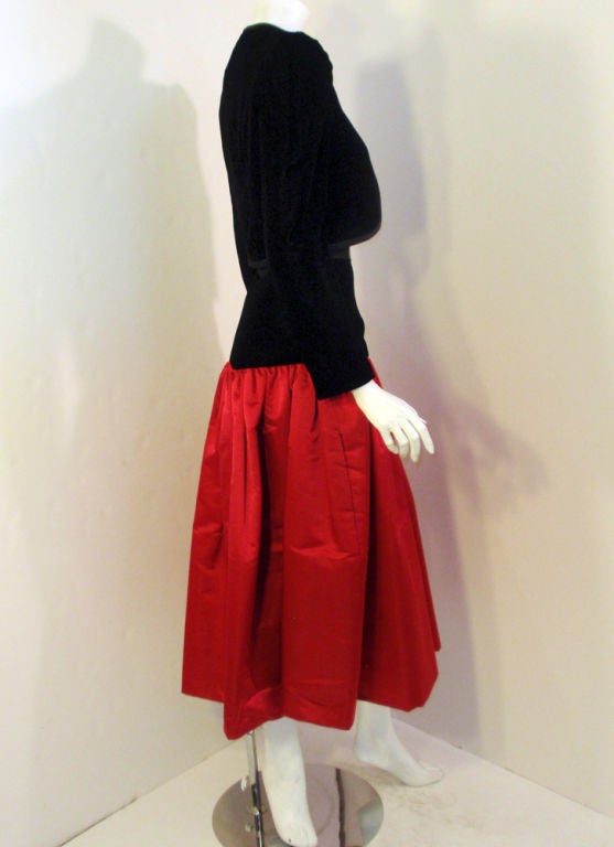 Adolfo 2 pc. Red Satin Skirt and Black Velvet Jacket,  c.1980's For Sale 2