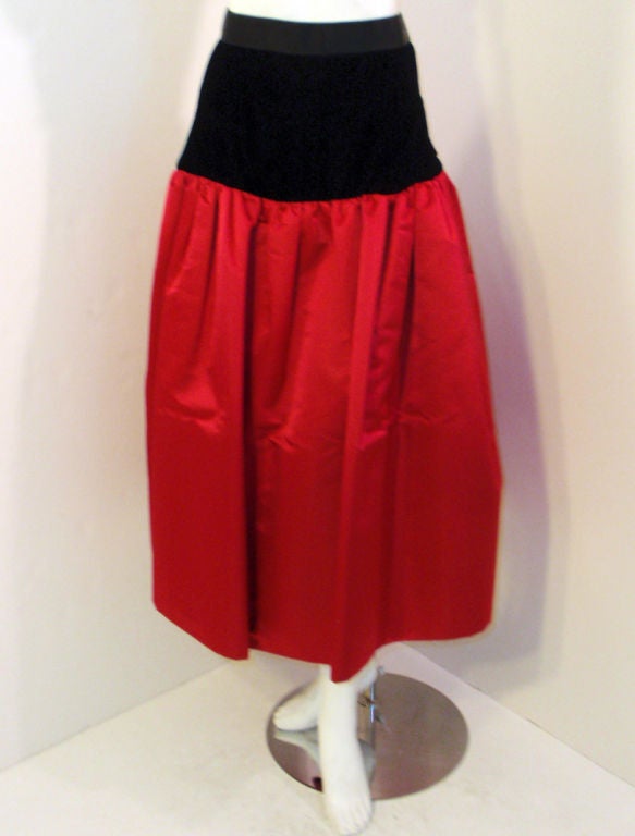 Adolfo 2 pc. Red Satin Skirt and Black Velvet Jacket,  c.1980's For Sale 3