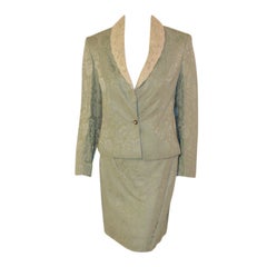 Christian Dior 2 pc Mint Green Skirt Suit with Lace Lapel, c 1990's Size 10