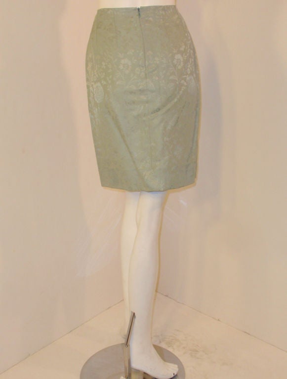Christian Dior 2 pc Mint Green Skirt Suit with Lace Lapel, c 1990's Size 10 4