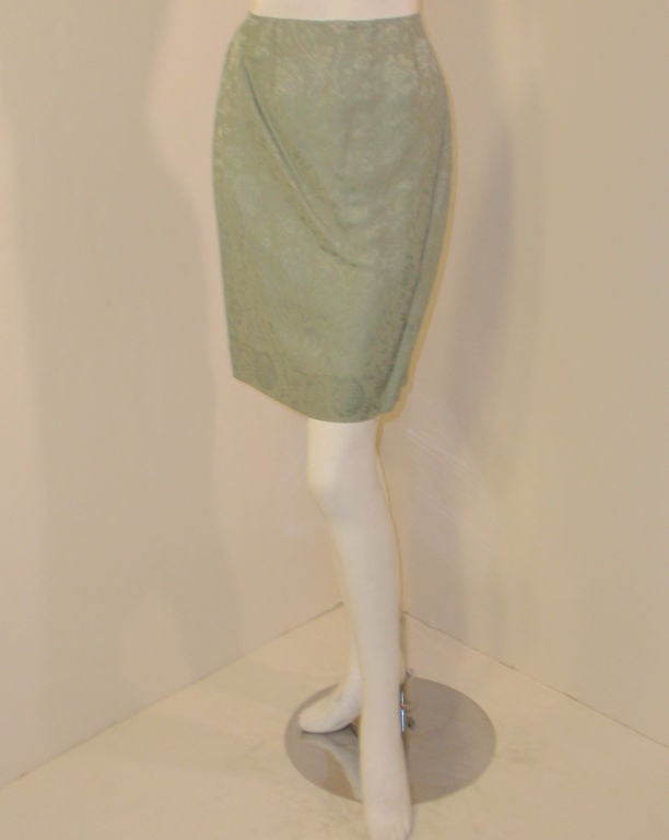 Christian Dior 2 pc Mint Green Skirt Suit with Lace Lapel, c 1990's Size 10 3