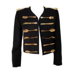 Moschino Couture! Black Wool Crop Jacket w/ Gold Silverware