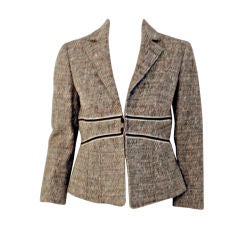 Valentino Brown Tweed Fitted Jacket w/ Brown Trim