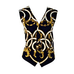 Hermes Silk Vest, Black w/ White& Gold Ribbon design