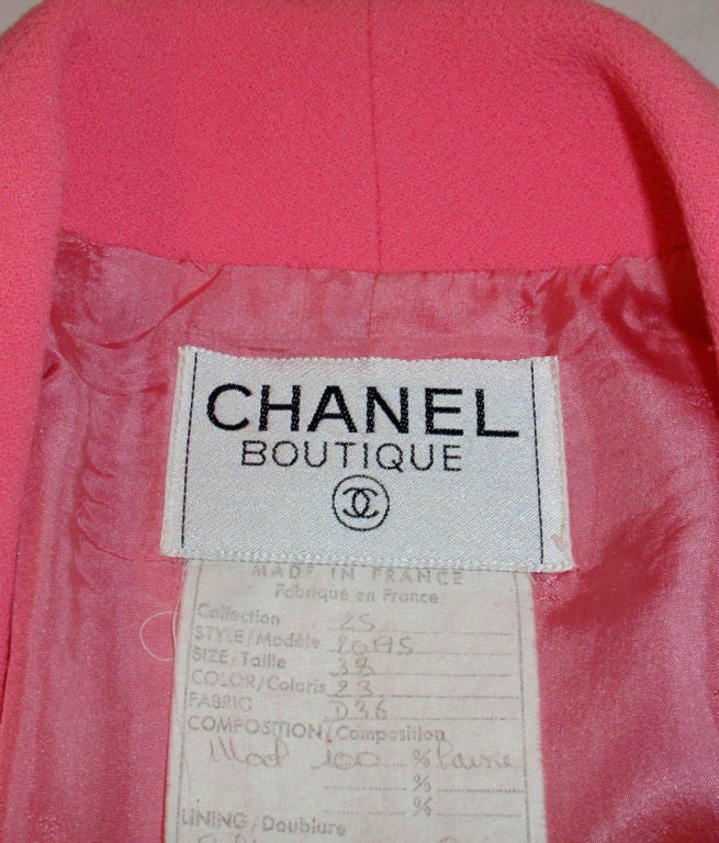 Women's Chanel Pink Asymmetrical Wool Jacket w/ Black Buttons