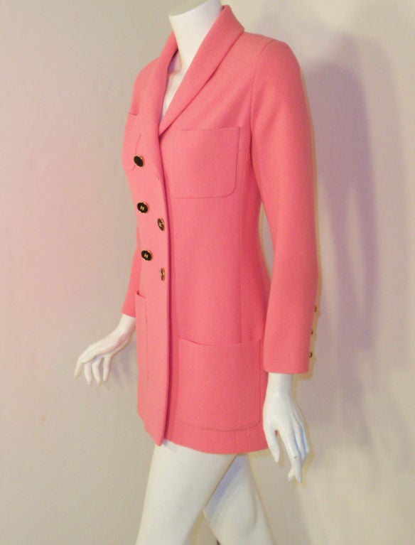 Chanel Pink Asymmetrical Wool Jacket w/ Black Buttons 2